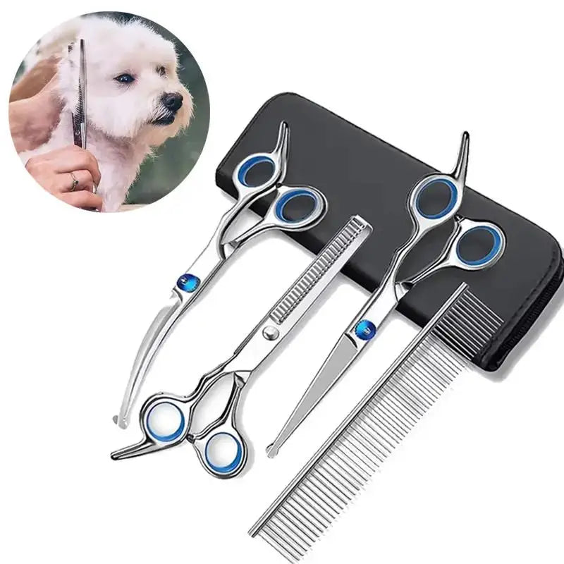 4 unidades Tesouras Seguras para Pets - Tesouras de Tosa para Cães em Aço Inoxidável Ambidestras com Ponta Redonda e Segura para Aparar com Precisão