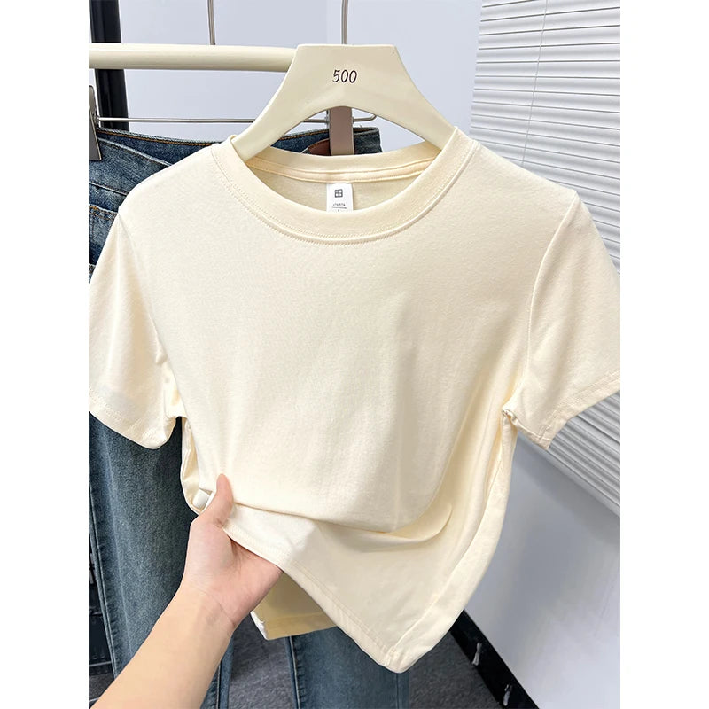 2026 Verão Nova Camiseta Casual de Alta Qualidade Sexy Manga Curta Tendência da Moda Sólida Roupa Feminina Blusas Y2K 1 - verde XXL