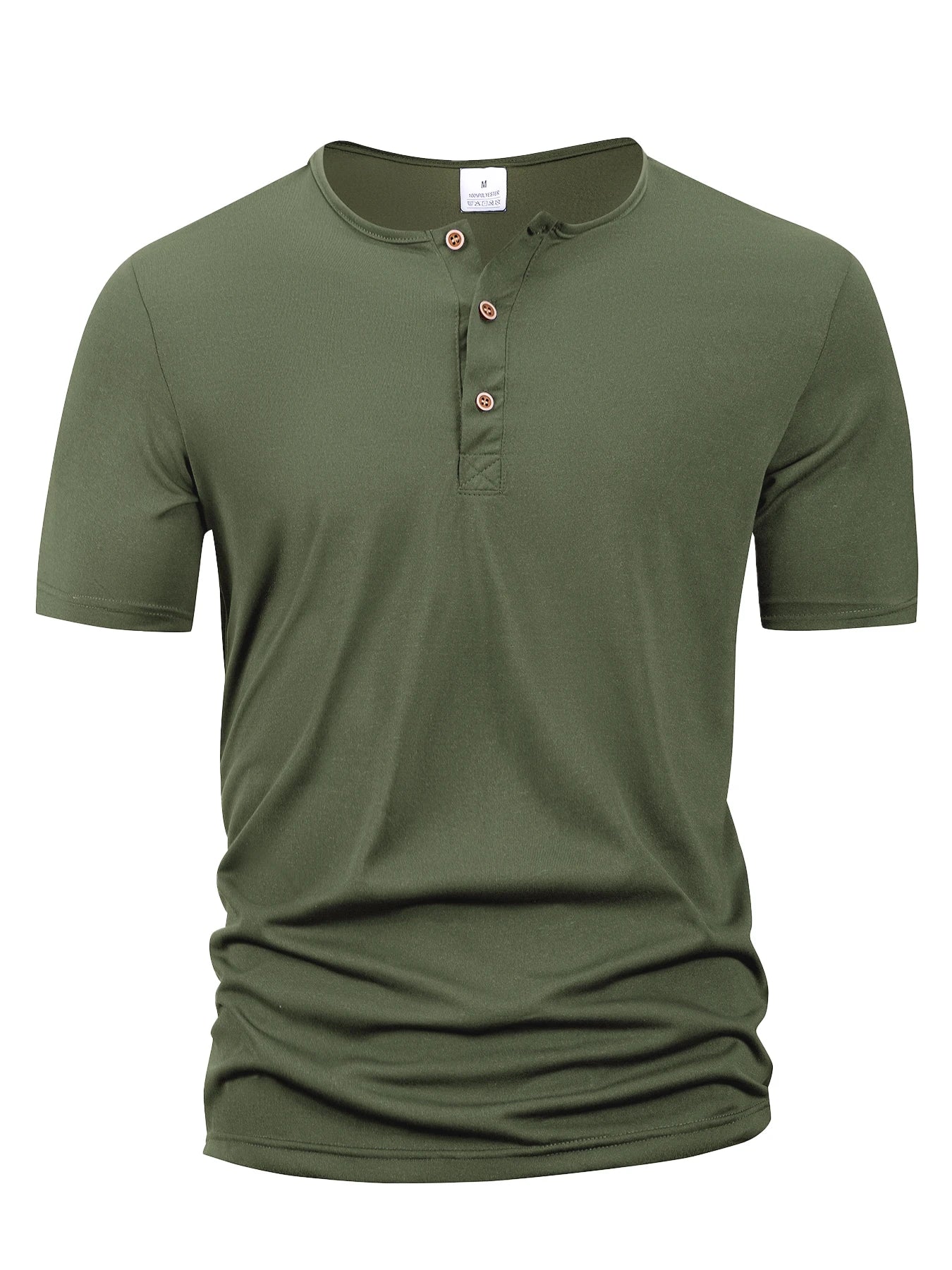 Camiseta Masculina Henley Gola Botão Slim Casual Manga Curta Cor Sólida Esportiva Polos