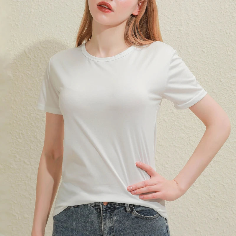 Solid Women Cotton T Shirt V Neck Short Sleeve Female Tee Slim White And Balck T Shirt Casual Solid Lady Tshirt Tops - White V-Neck M