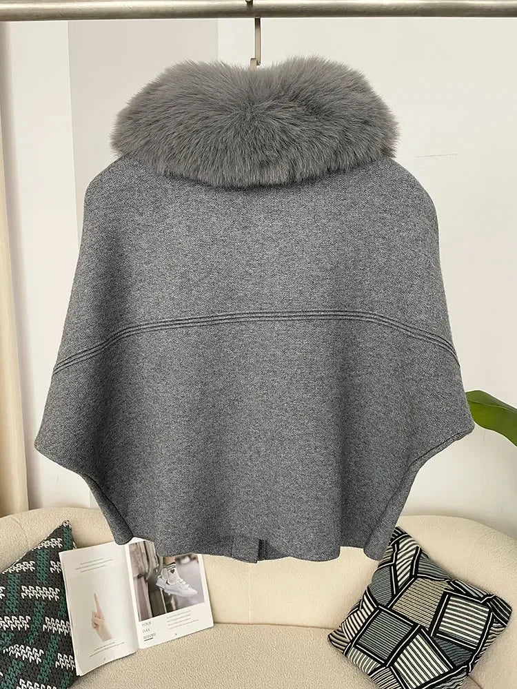 OFTBUY New Autumn and Winter Women Cardigan Short Knitted Sweater Solid Color with Faux Fur Collar Three Quarter Sleeves Coat