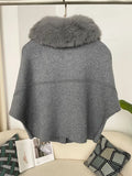 OFTBUY Novo Cardigan Feminino de Outono e Inverno Suéter Curto de Malha Cor Sólida com Gola de Pele Sintética Casaco com Mangas Três Quartos