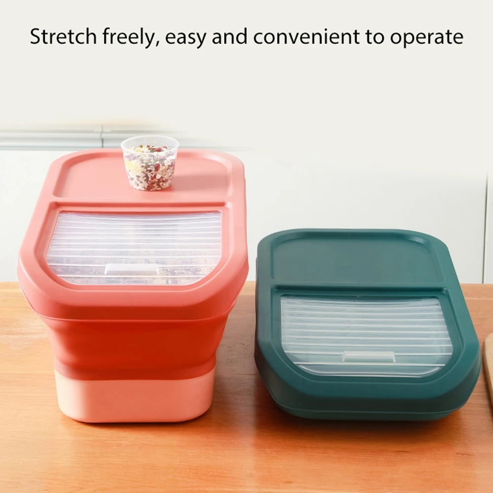 Recipiente Dobrável para Ração de Cães e Gatos de 6/15 Litros, Caixa para Ração Seca de Gatos com Tampas, Recipientes Herméticos para Armazenamento de Grãos e Arroz de Cozinha