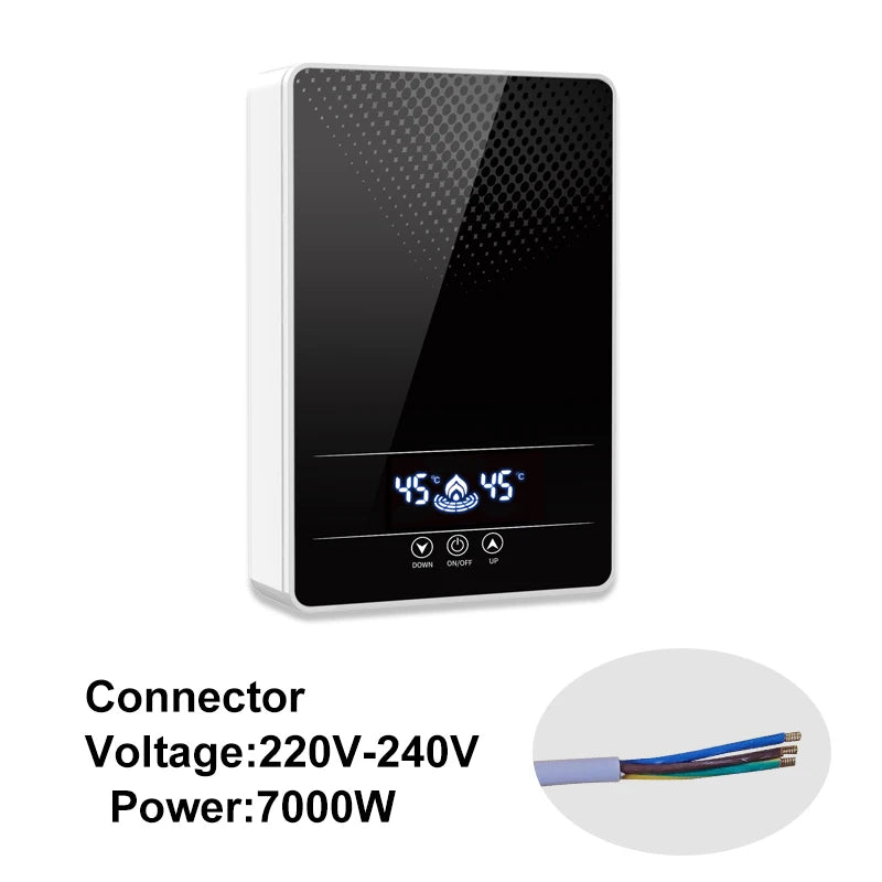 Aquecedor de Água Elétrico Instantâneo sem Tanque Chuveiro Banheiro Aquecedor de Água 220V 7000W Temperatura Automática para Casa e Hotel