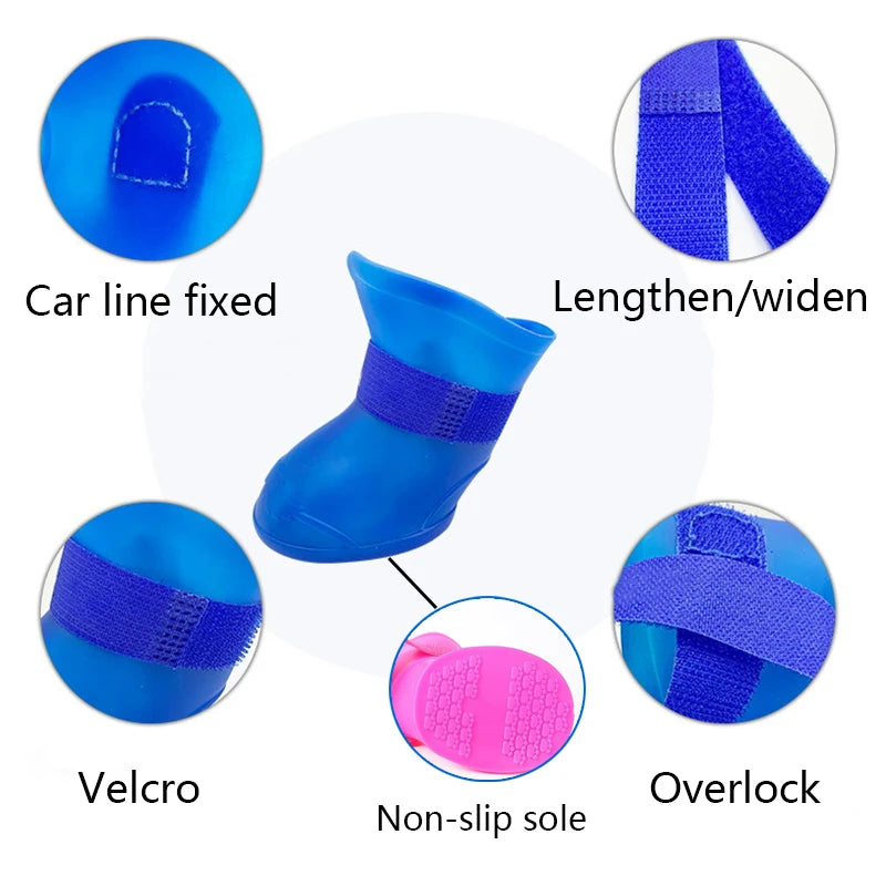 4 peças Pet Impermeável Sapato de Chuva Borracha Antiderrapante Bota para Cães Pequenos Médios Grandes Gatos Sapato Externo Botas para Cães Acessórios para Animais de Estimação