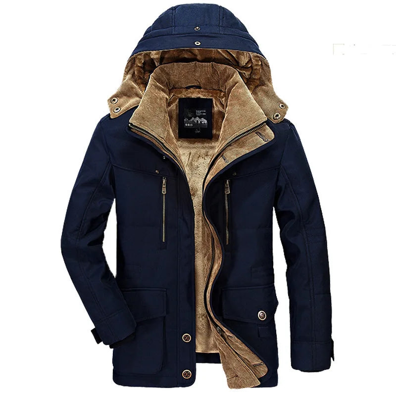 Jaqueta Masculina de Inverno Parka de Veludo Grosso com Vários Bolsos Parkas Sólidas Masculinas Jaquetas Plus Size Corta-vento de Lã Quente Grossa
