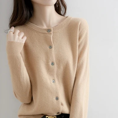 Off Season 38 Knitted Cardigan Womens Cashmere Short Round Neck Loose Outerwear Large Size Sweater Commute Style Korean Loos 1 - 3xl Wine red