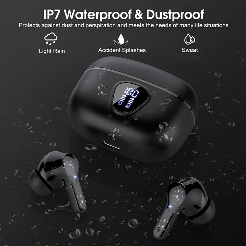 Novos Fones de Ouvido Sem Fio HiFi Estéreo BT5.3 com Cancelamento de Ruído ENC, 48H de Duração, Display LED, Fones de Ouvido IP7 à Prova D'água