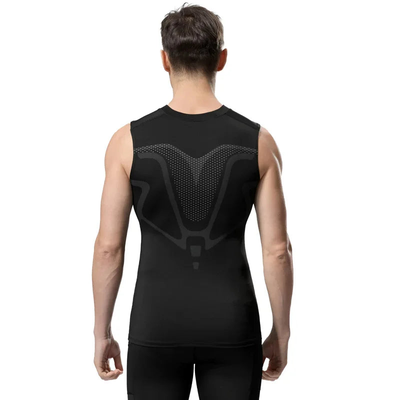Compression Shirt Men Sleeveless Gym Clothing Dry Fit Printing Sportswear Male Fitness Bodybuilding Vest Workout Muscle Tank Top