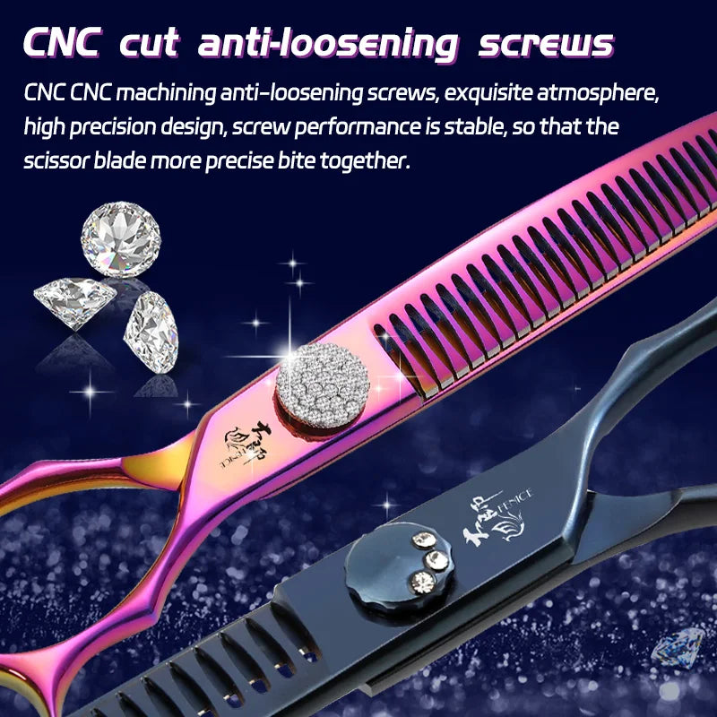 Tesouras de Tosa para Cães Fenice Professional 7.0/7.25/7.5 Polegadas JP440C Coloridas Curvas Desbaste Chunkers para Rosto e Corpo de Cães