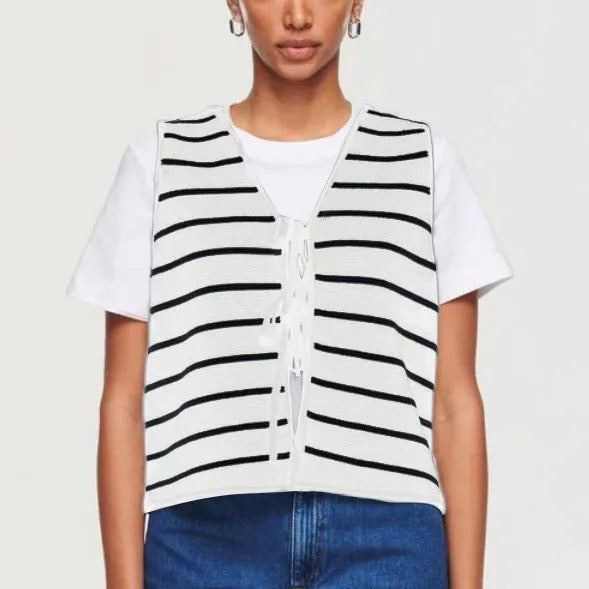 Colete Suéter Tricotado Casual Com Cadarço Top Feminino Sem Mangas Decote V Profundo Vazado Top Feminino Fashion Colete Feminino Folgado Versátil
