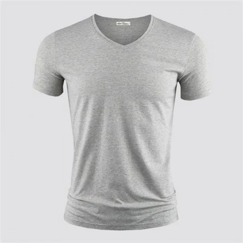 Camiseta Masculina 2026 Cor Sólida Gola V Manga Curta Blusas Camisetas Masculinas Camiseta Preta Justa Camisetas Masculinas Fitness para Roupas Masculinas