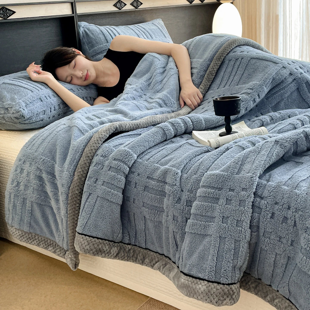1pc Multifunctional Coral Fleece Blanket Soft Plush Warm Comfortable Bed Blanket All-Season Office Nap Throw Blankets for Sofa