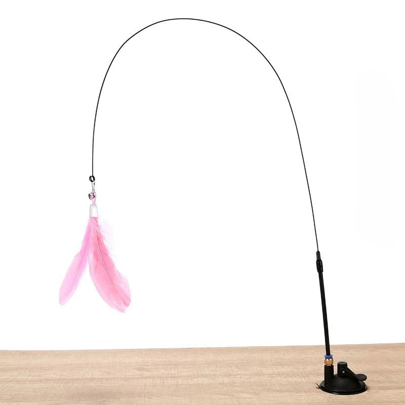 Brinquedo Interativo para Gatos com Sino e Varinha de Penas Polo Longo com Ventosa para Brincadeiras Envolventes Diversão Máxima para Gatos