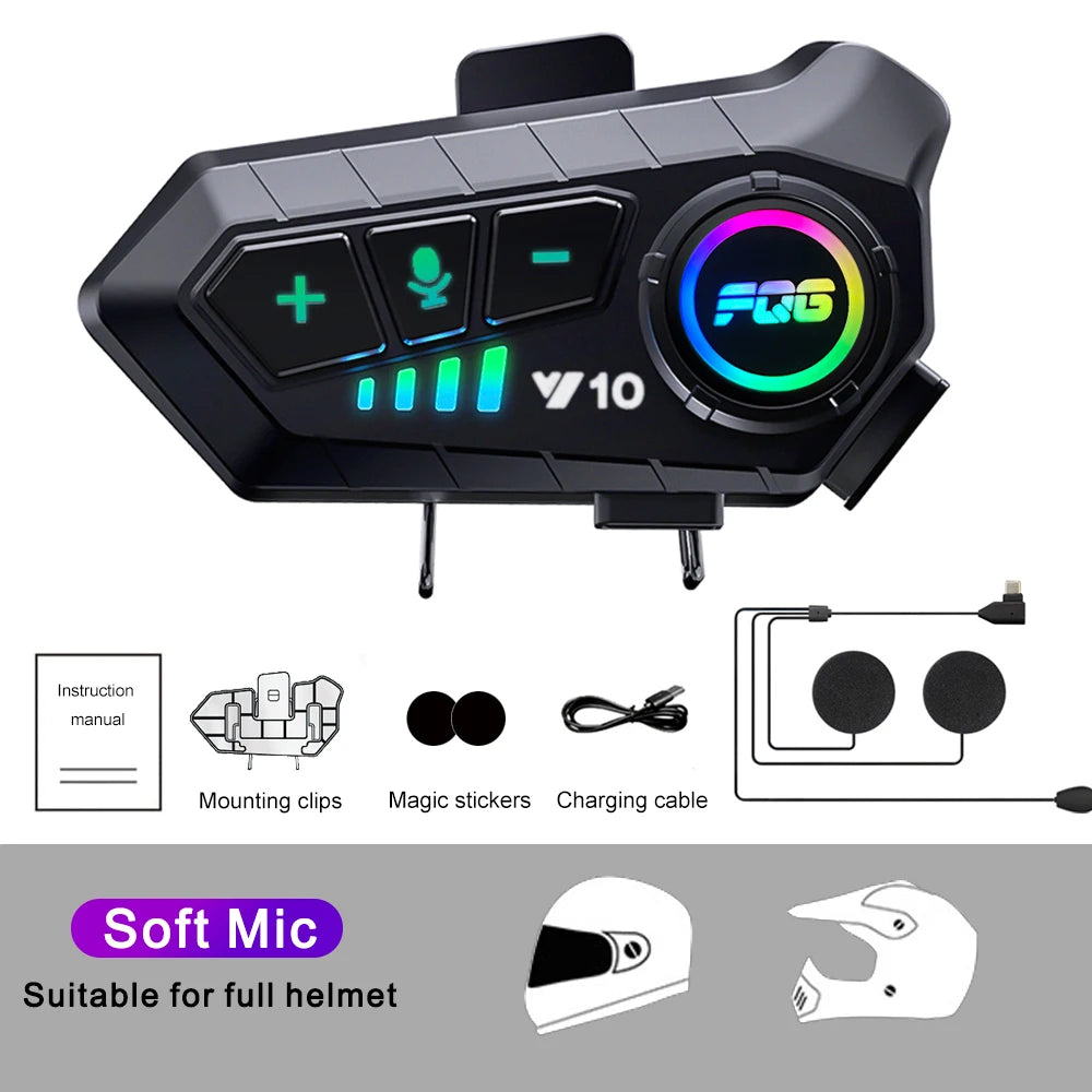 Fone de Ouvido Bluetooth 5.3 para Capacete Kit Telefone Chamada Mãos Livres sem Fio Moto Impermeável Fone de Ouvido Música MP3 Player Alto-Falante para Moto