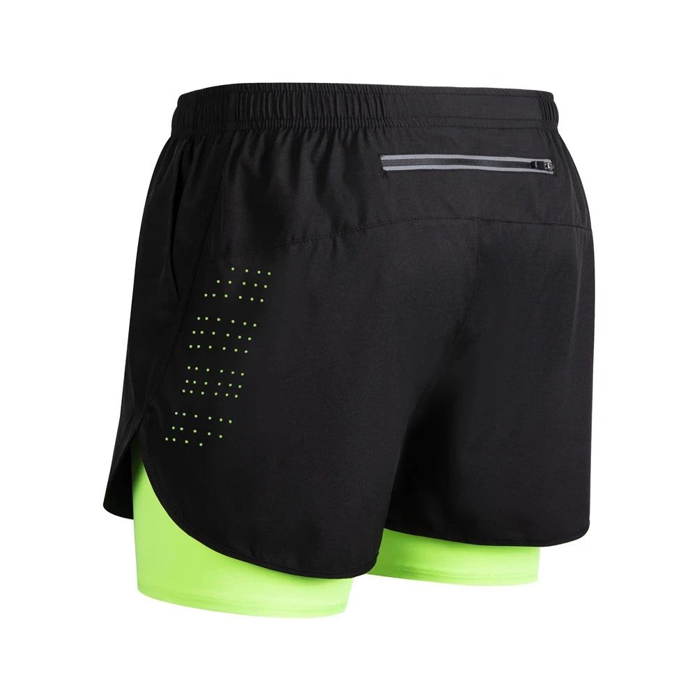 Shorts de corrida refletivos masculinos de verão Fitness de secagem rápida dupla camada shorts masculinos de treino de exercícios de musculação