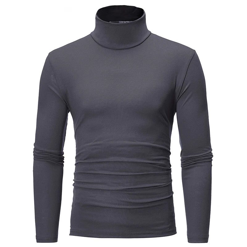 Camisa Masculina Nova Camiseta Básica Slim Fit Gola Alta de Poliéster Pulôver Gola Rolê Suéter Tops Camisa Masculina Primavera Outono