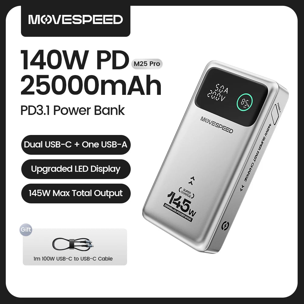 Power Bank 25000mAh 140W Fast Charge Portable Laptop