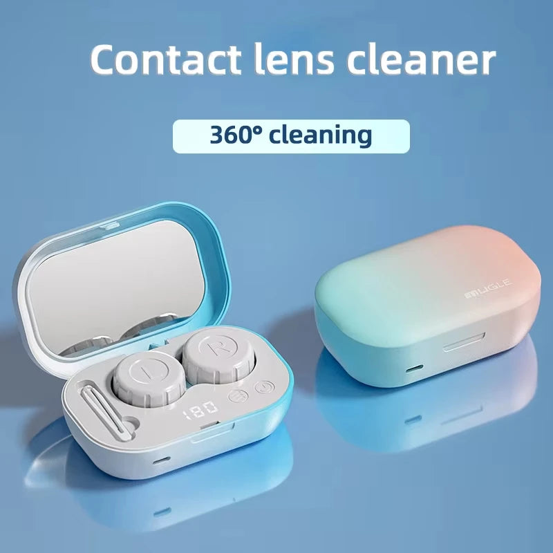 Limpeza ultrassônica de lentes de contato inteligente Estojo de limpeza de lentes de contato coloridas Estojo de lavagem sônico 48000Hz