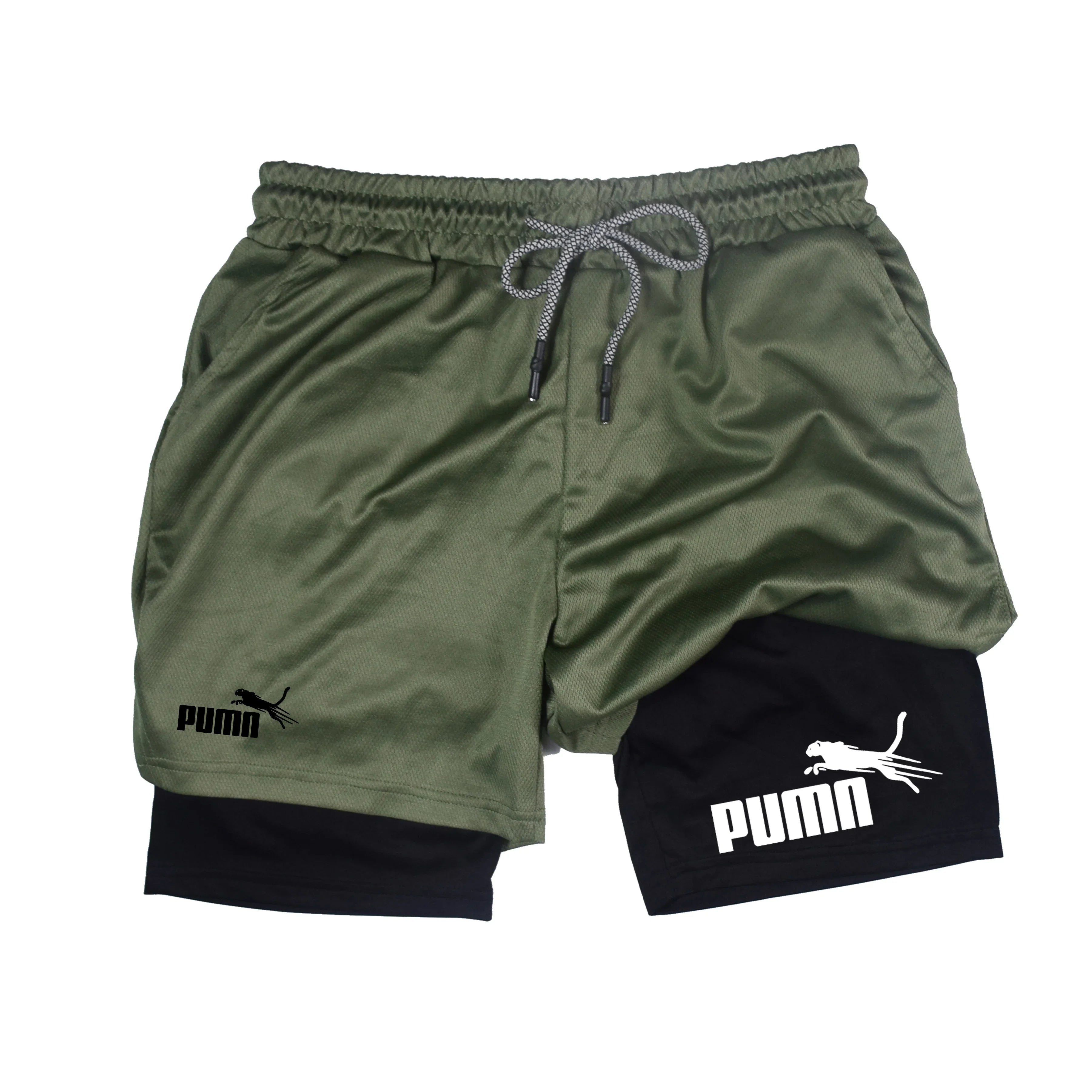 Summer Breathable Two-in-one Double-layer Shorts Men's Elastic...