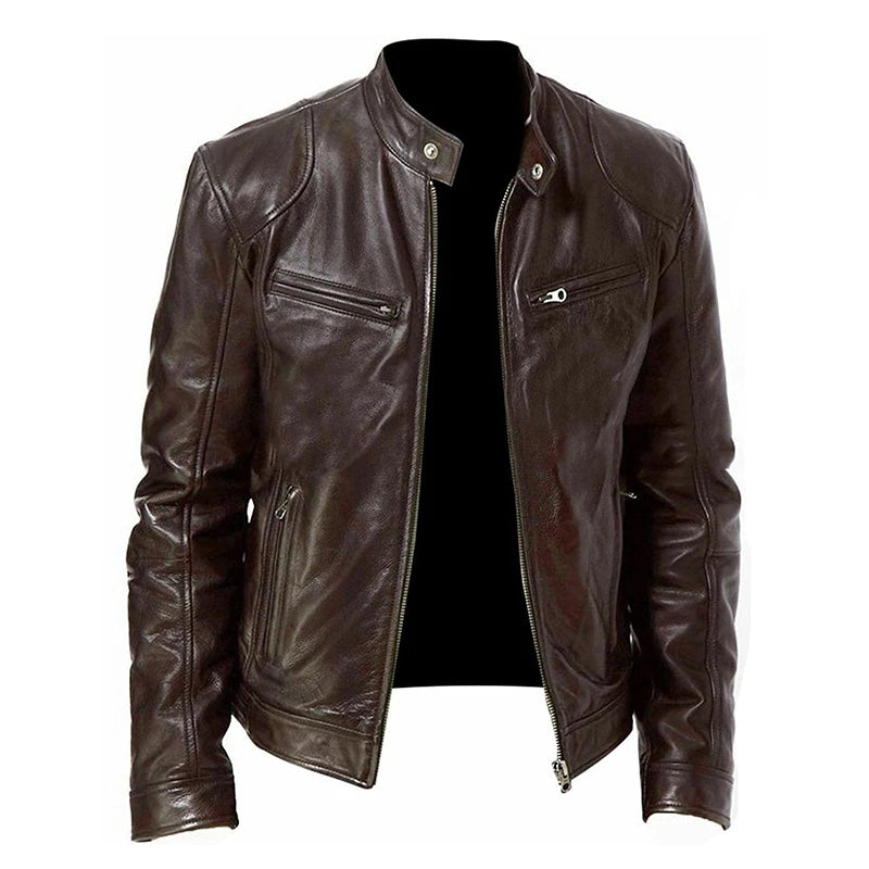 Jaquetas de Couro Masculinas de Motocicleta Jaqueta Casual de Moda Masculina Jaqueta de Couro PU Slim Fit com Lapela Casaco de Couro Masculino Anti-vento para Outono