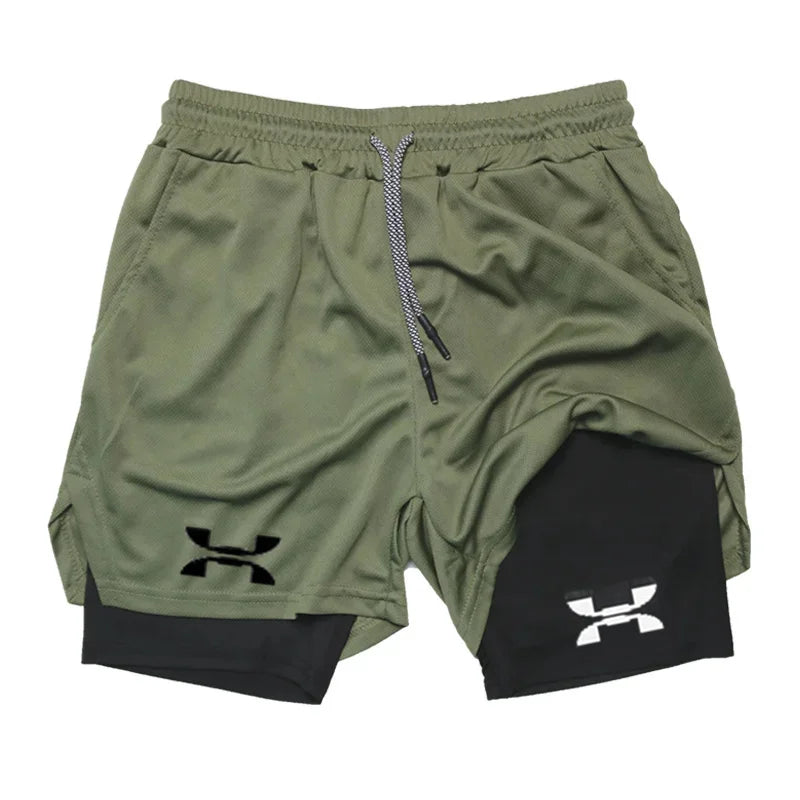 Shorts de Corrida Masculino 2 em 1 Academia Secagem Rápida Treino Boxe Fitness Verão