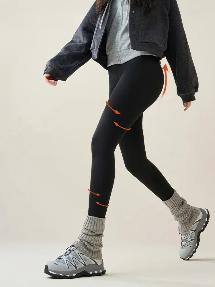New Autumn Winter Rabbit Fleece Sharkskin Leggings Women Casual Basic Thicken Warm Leggings Brown Fleece Lined Tights - Boba Tea S