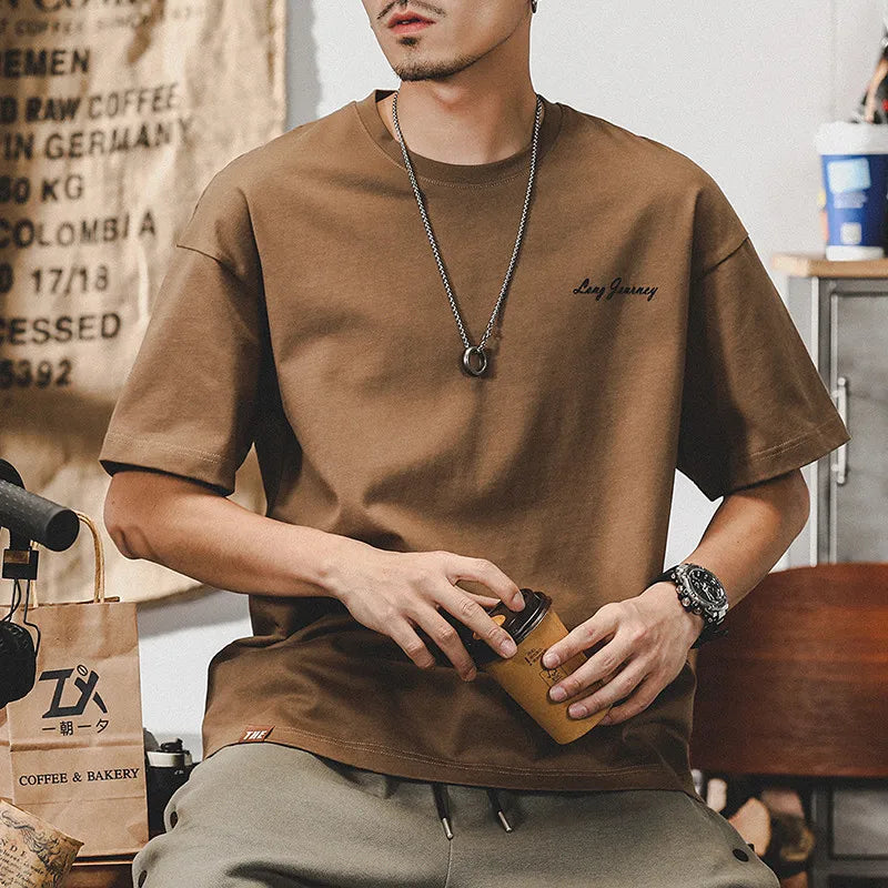 2026 Summer Men's Oversized Letter Print Short Sleeve T-shirt Casual Loose Crew Neck Tee Streetwear Tops for Men