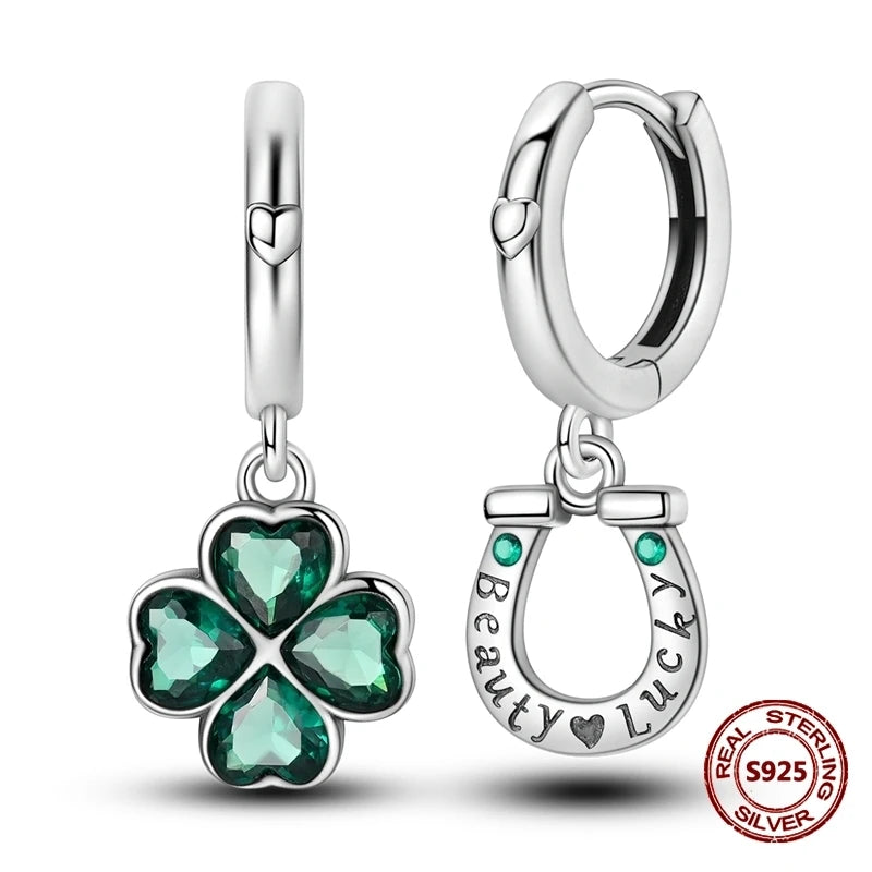 Brincos Trevo de Quatro Folhas Prata 925 Zircônia Original Borboleta Libélula Camaleão Abelha Flor Brincos Femininos Joia de Presente