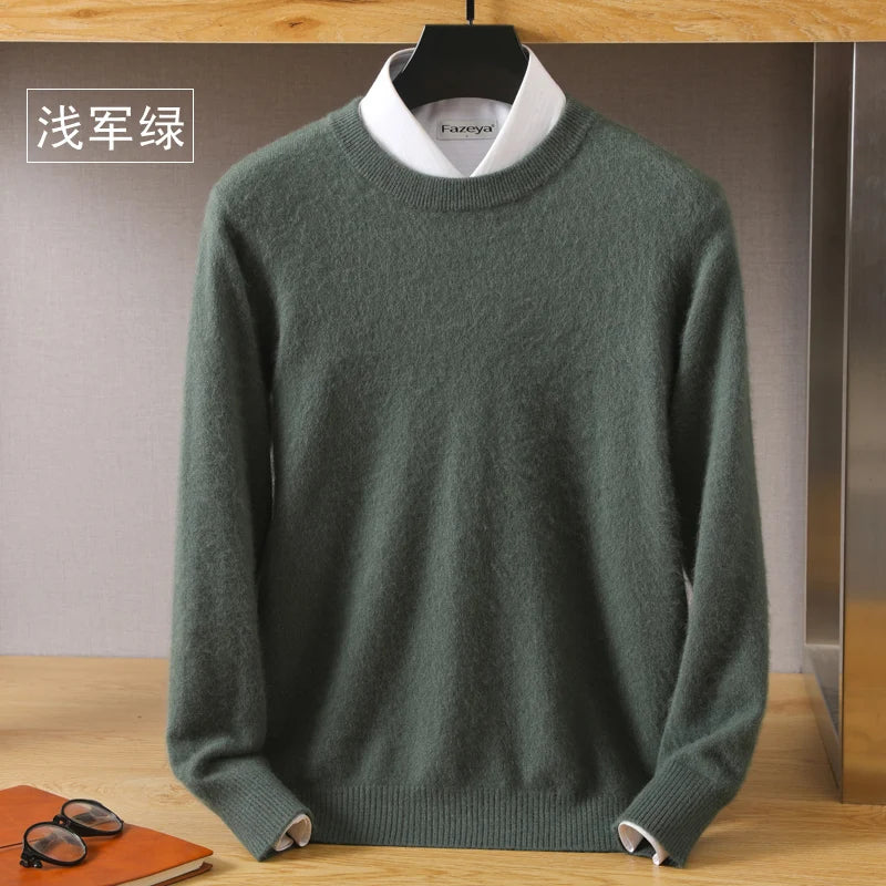 Suéter Masculino 100% Cashmere de Visom Puro, Gola Redonda, Pulôveres de Malha, Suéter Outono e Inverno Novo, Mangas Compridas, Suéteres de Alta Qualidade, Blusas de Visom