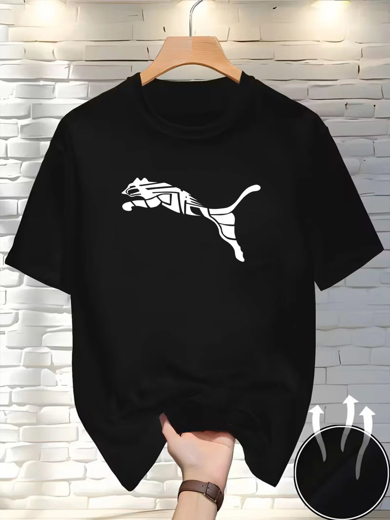 Camiseta Masculina Estampa Leopardo Raposa Gola Redonda Casual Estilo Y2K Fitness Esportiva