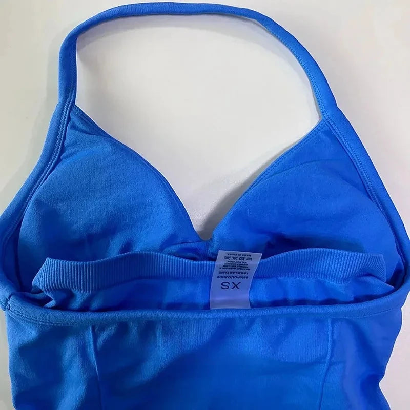 Conjuntos de Academia Femininos 2 Peças Impacto Sem Costura Fitness Yoga Roupa Esportiva Halter Top Shorts Roupa de Treino Corrida Roupa de Academia
