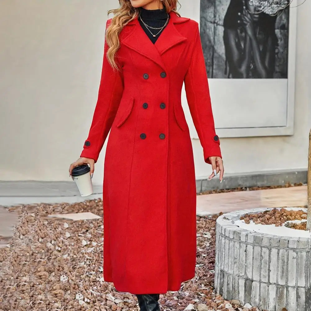 2025 Jaqueta Feminina de Lã Estilo Longo Sobretudo Feminino de Lã Moda Outono Inverno Casaco de Lã Quente Abotoamento Duplo Casaco Feminino