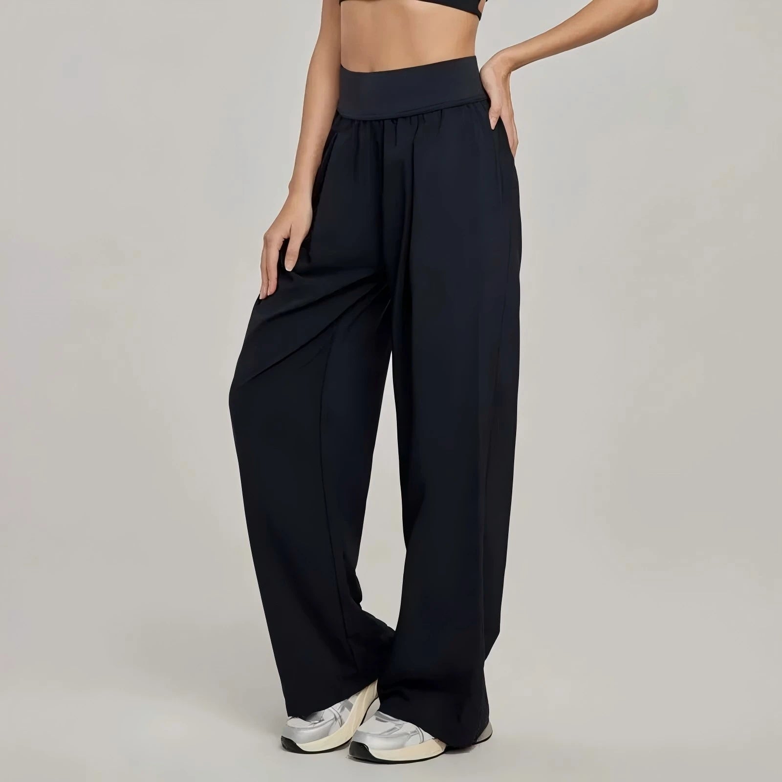 Calças Femininas Perna Larga Cintura Alta Solta Calças de Verão Casuais para Yoga Caimento Respirável Calça de Ginástica e Lazer Roupa Feminina
