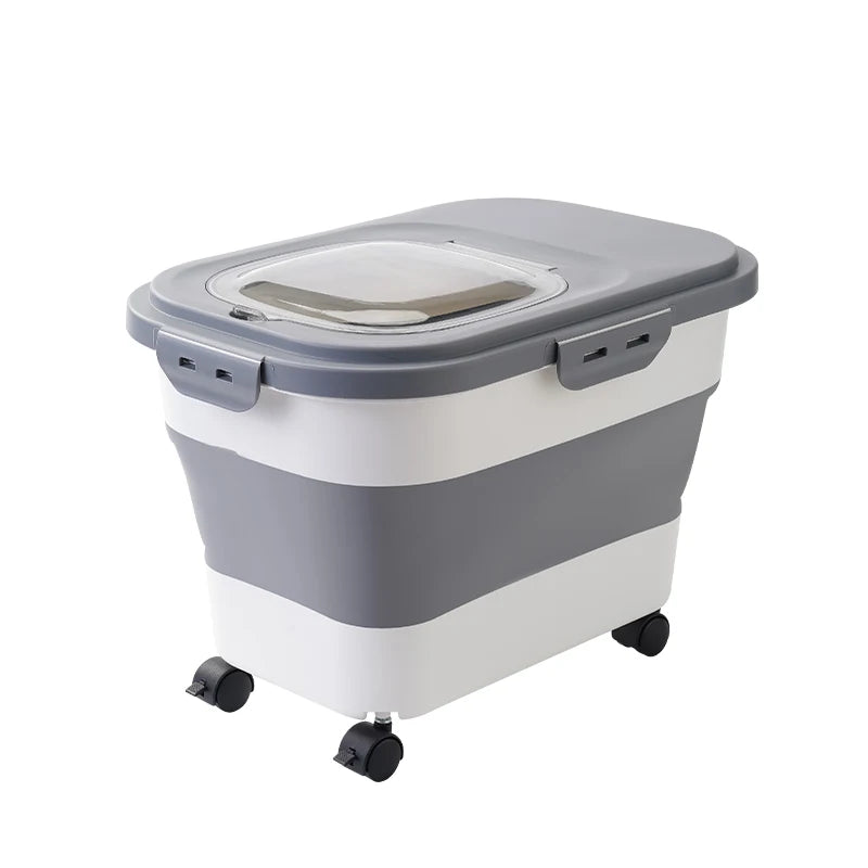 Recipiente Dobrável para Ração de Cães e Gatos de 6/15 Litros, Caixa para Ração Seca de Gatos com Tampas, Recipientes Herméticos para Armazenamento de Grãos e Arroz de Cozinha