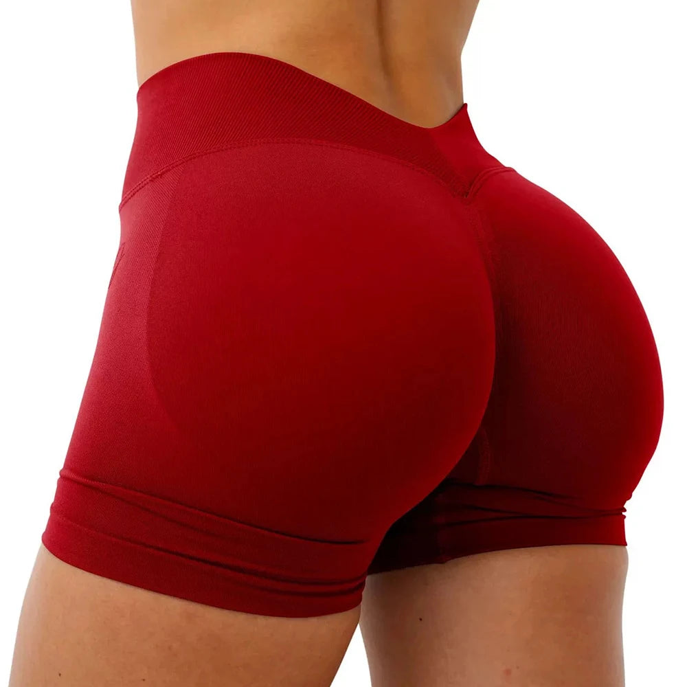 Shorts de Academia Feminino Shorts de Yoga Sem Costura Fitness Treino Roupa de Yoga Leggings Curtas Levanta Bumbum Shorts Esportivos Cintura V