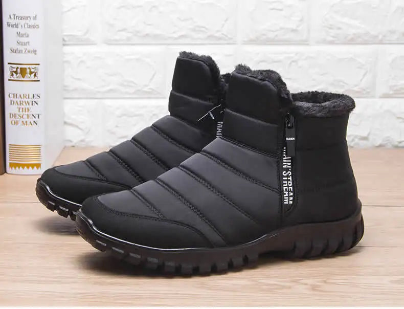 Botas de Inverno Masculinas Tênis de Algodão Quente com Zíper Botas de Neve Cano Curto, Sapatos Casuais de Outono Botas de Neve Impermeáveis com frete grátis