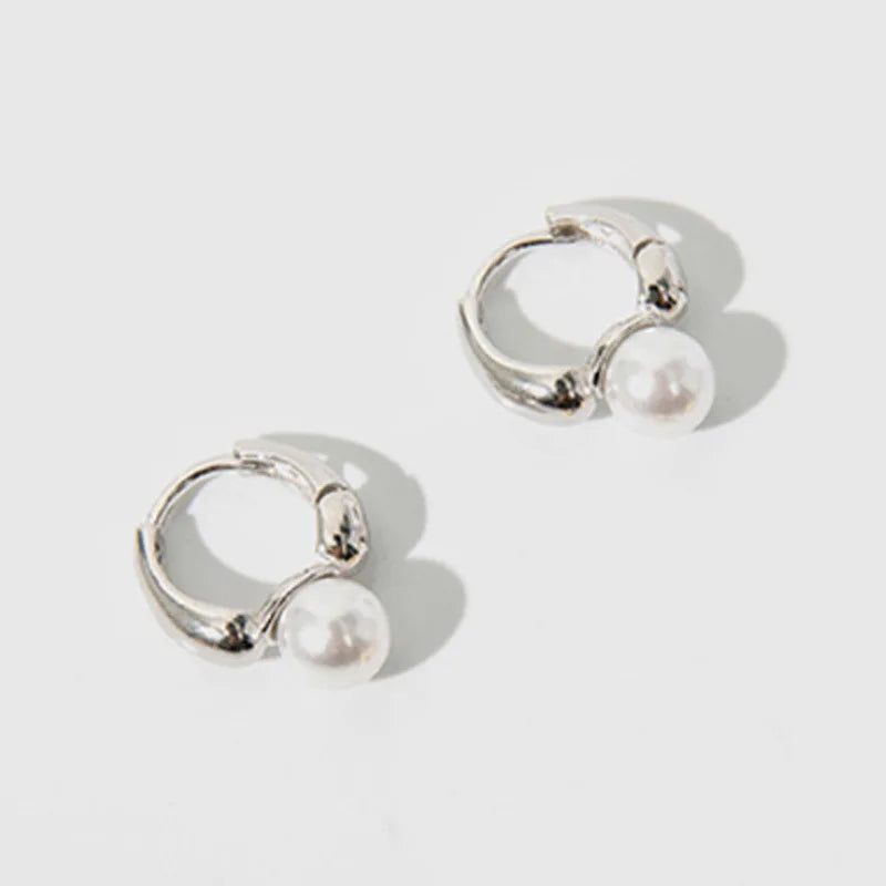 Brincos Pequenos de Prata Esterlina 925 Pérola Anel para Mulher Piercing Casamento Legal Vintage Luxo Elegante Joias Previne Alergias