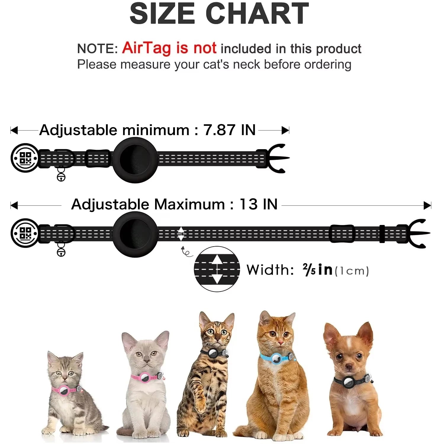 para coleira de gato GPS AirTag com etiqueta QR, coleira refletiva Apple Tag para animais de estimação com suporte para AirTag e etiqueta de gato, coleira de gatinho com estojo AIRTAG