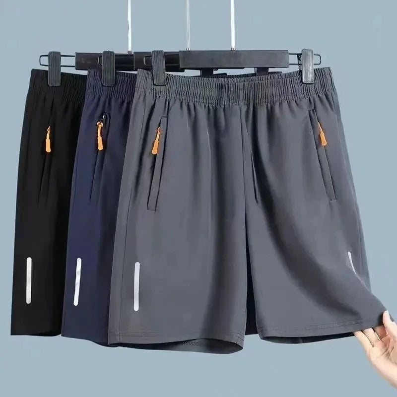 Shorts Masculinos de Verão Seda Gelada Corrida Academia Esporte Secagem Rápida Respirável Praia Fitness Jogging Casual Esportivo