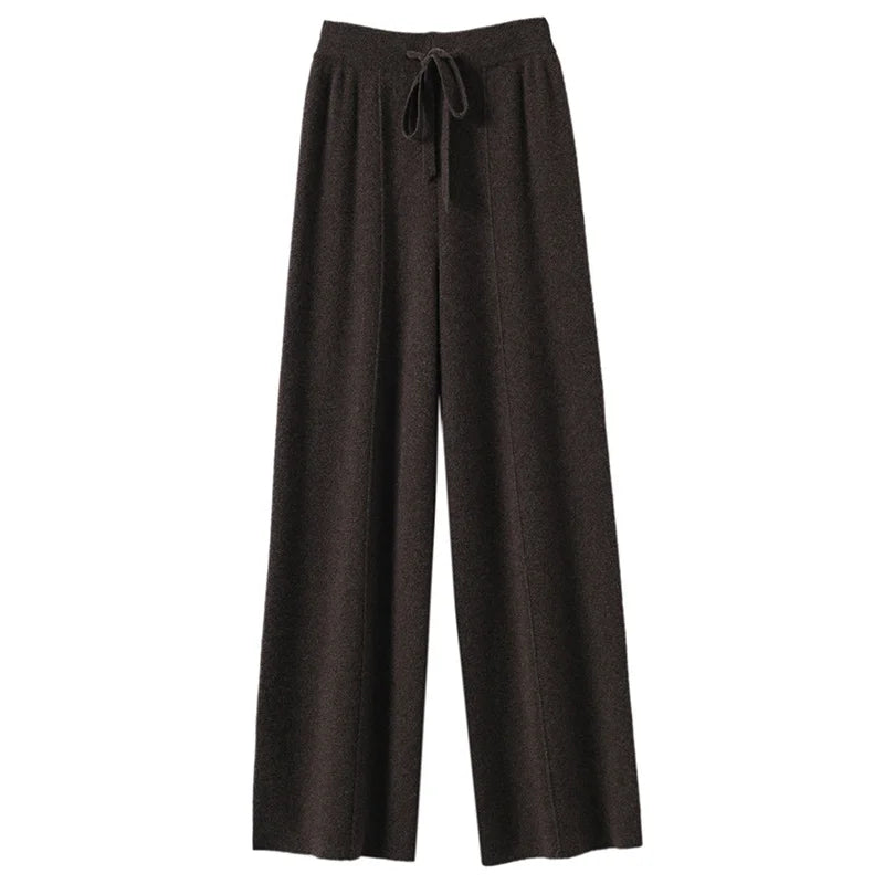 Calças Femininas de Cintura Alta de Malha, Perna Larga, Outono Inverno, Comprimento Longo, Cordão, Reta, Casual, Solta, Emagrecedora 1 - 2xl [veludo roxo camelo] calças de perna larga com costura central