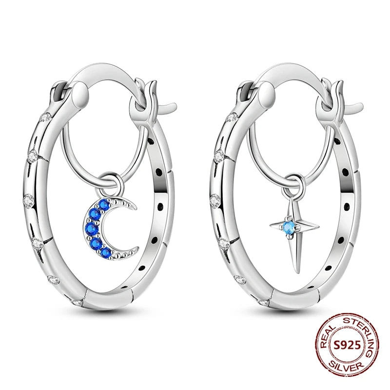 Star Moon Sun Hoop Earrings 925 Sterling Silver Original Star Shining Zircon Tassel Long Earrings For Women Luxury Jewelry Gift