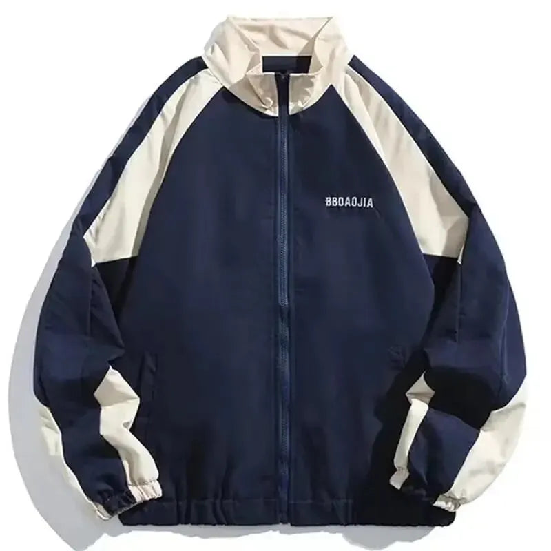 Jaqueta Universitária Hip Hop Masculina High Street Patchwork Bloco de Cores Quebra-Vento Casacos Fino Colegial Masculino Primavera Outono