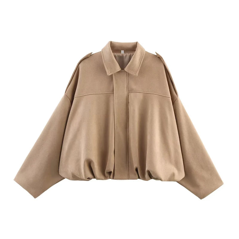 Casacos Bomber Femininos Casacos da Moda Gola Virada Manga Longa Casacos Largos Vintage Feminino Casacos Chiques Tops