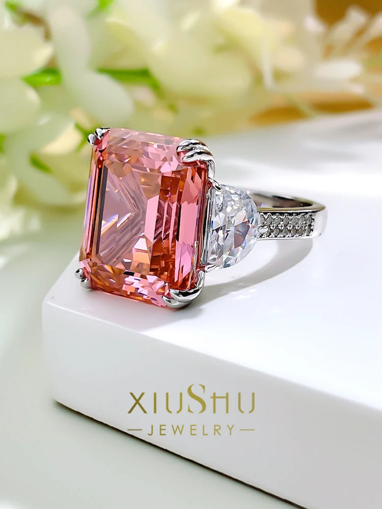 Fashionable Luxury Papalachaasche Pagoda 925 Silver Ring Set with High Carbon Diamonds, Luxury and Versatile