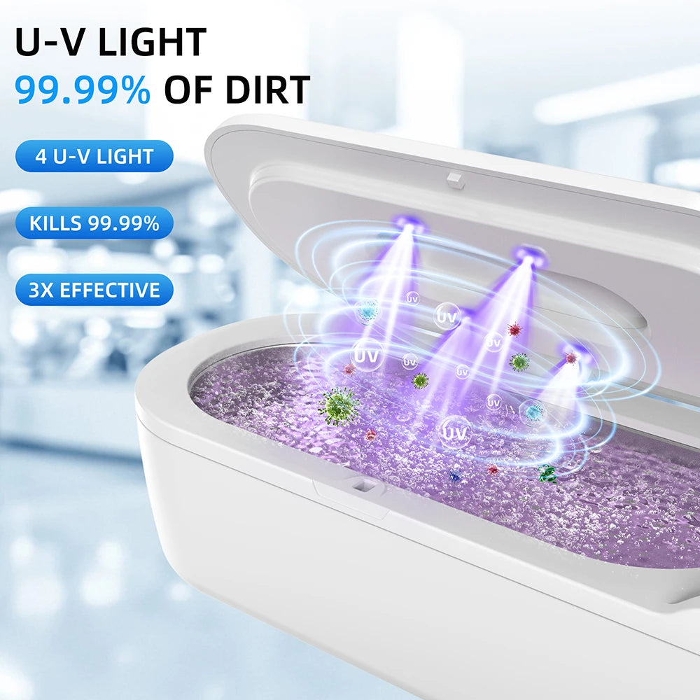 KUNPHY Powerful Cleaner 400ML 24W 48kHz Dental Ultrasonic Fast UV Clean Jewelry Jewelry Adjustable Cleaning Machine Household