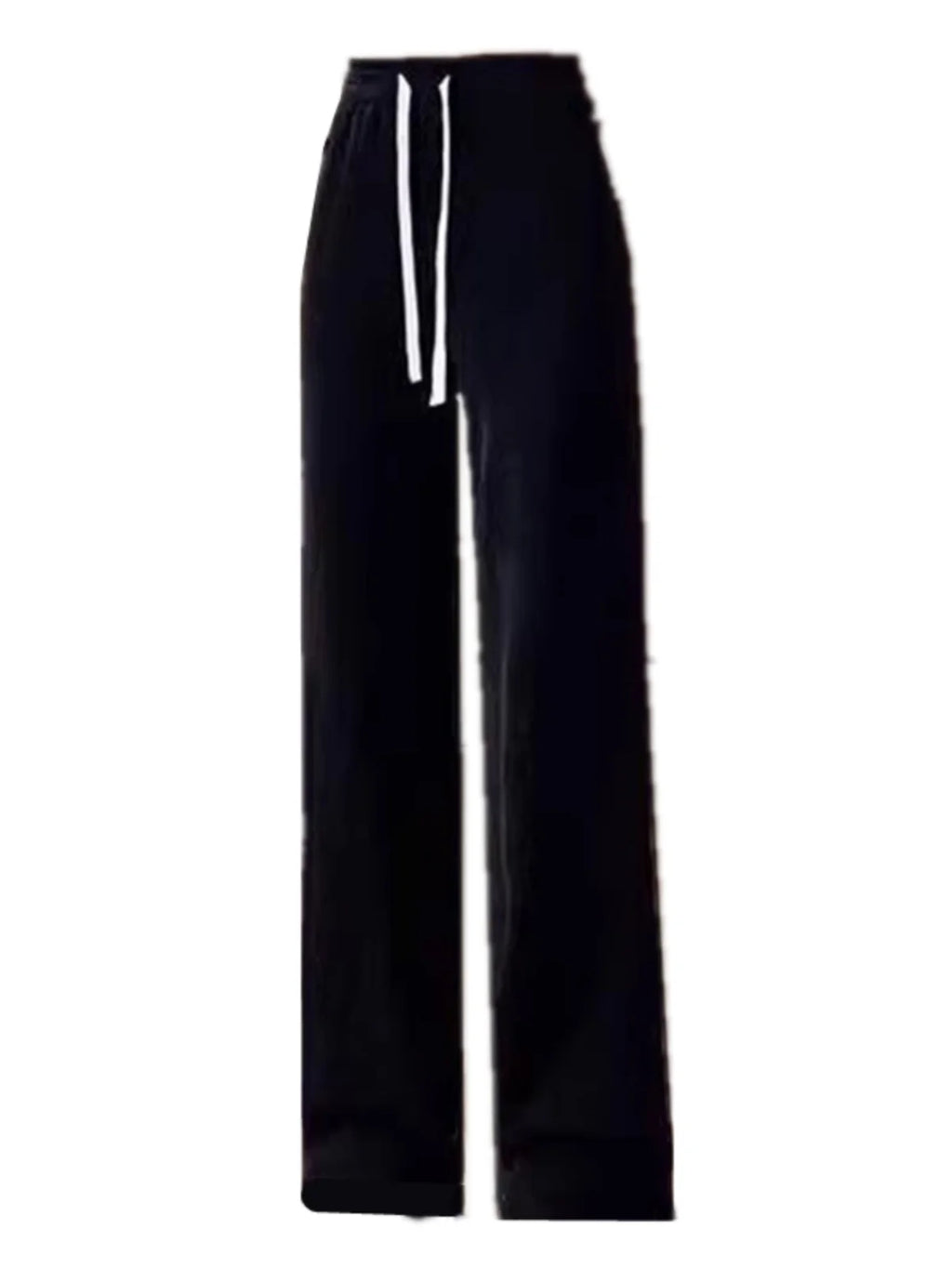 Calça Feminina de Cintura Alta com Perna Larga, Outono Inverno, Veludo Cotelê Forrado com Fleece, Corte Reto, Calça Casual Chique de Nove Pontos