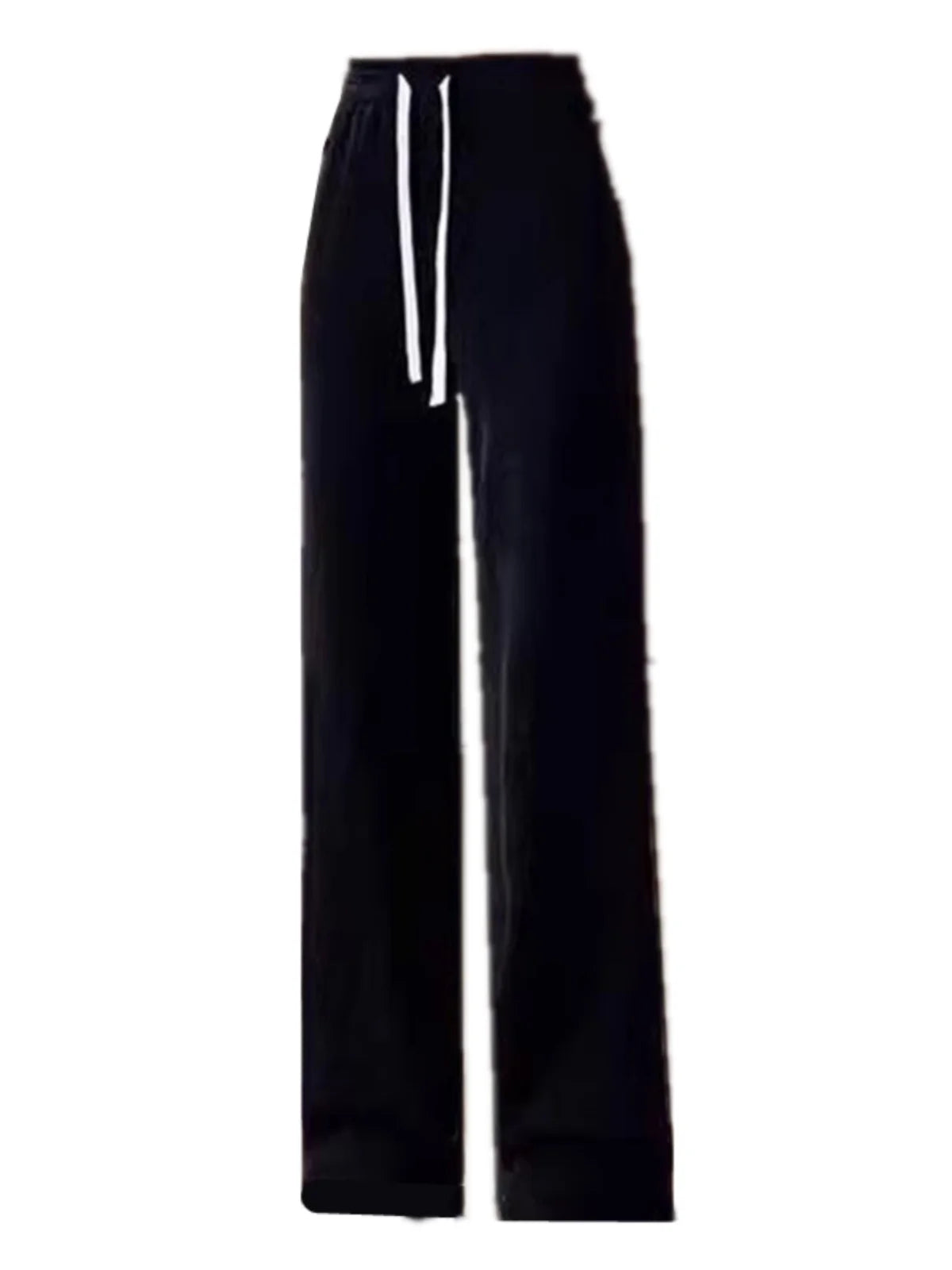 Calça Feminina de Cintura Alta com Perna Larga, Outono Inverno, Veludo Cotelê Forrado com Fleece, Corte Reto, Calça Casual Chique de Nove Pontos