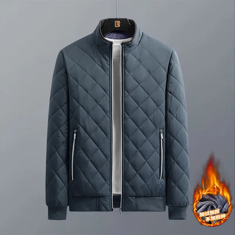 Jaqueta Bomber Masculina Outono Inverno Estampa Diamante Forrada de Lã Jaqueta Casual Masculina Moda Roupa 2023 Nova Marca Casaco Slim Fit