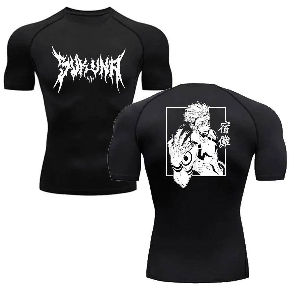 Camiseta de Compressão Anime Jujutsu Kaisen Masculina Fitness Academia Esporte Corrida Rashguard Blusa Camisa Secagem Rápida Manga Curta